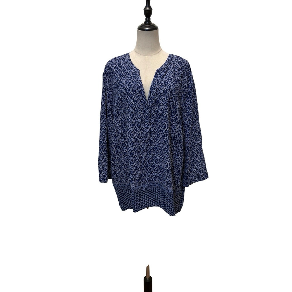 NWT Old Navy Women's Tunic Top‎ XXL Blue Paisley Blouse Boho Peasent